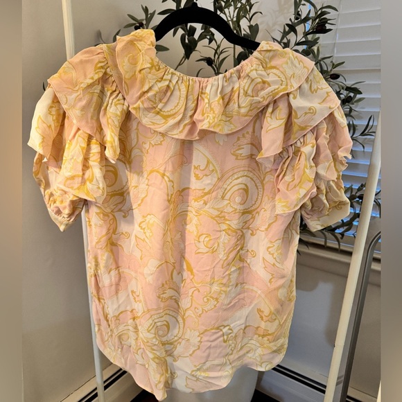 Ted Baker London Cream Puff Sleeve Paisley Ruffled Blouse - Picture 8 of 16